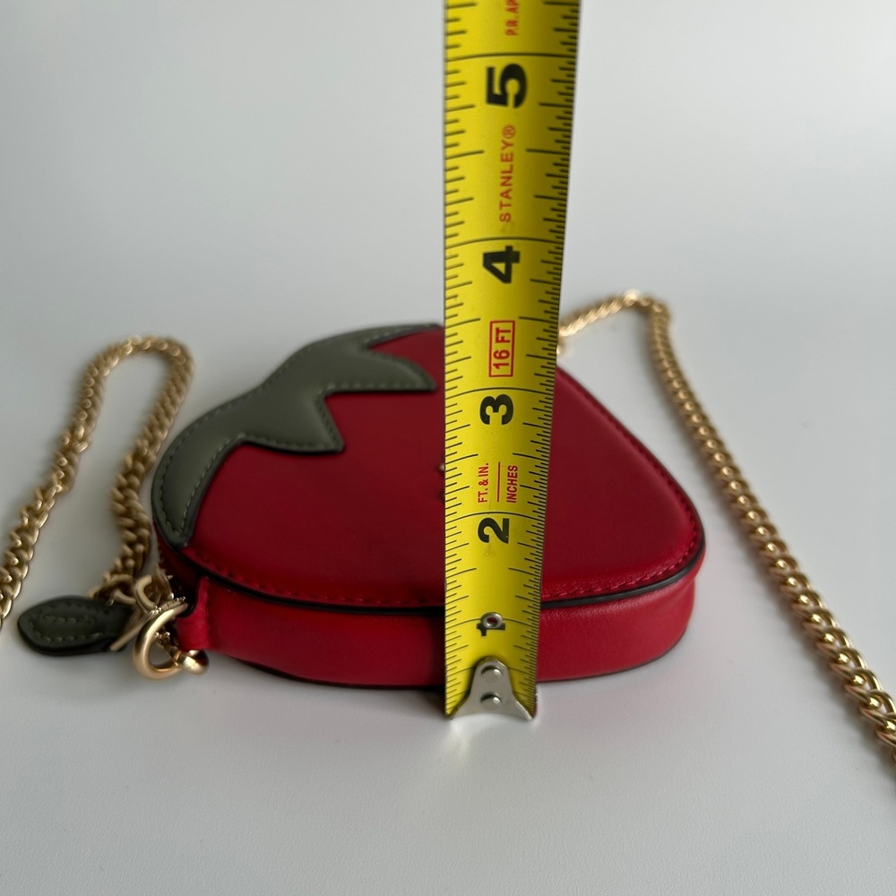 Coach Strawberry Red Leather Crossbody Bag Gold Chain CH524 Excellent - Picture 8 of 8